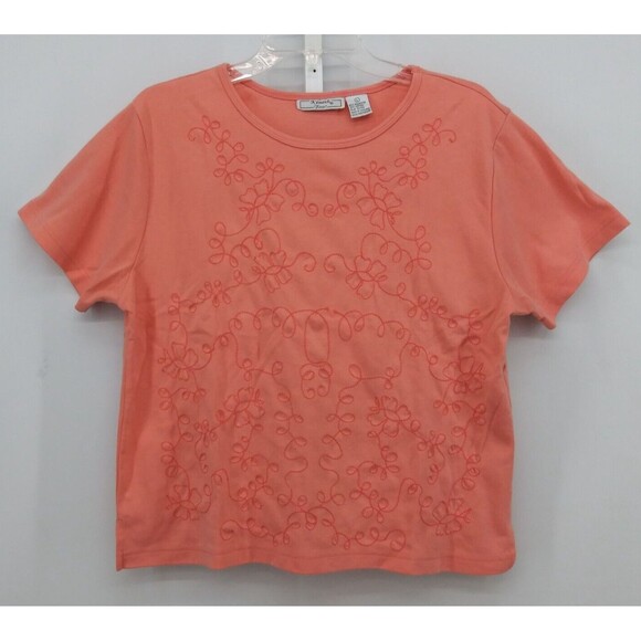 Keneth Too Shirt Womens Top Size L Pink Embroidered Floral Short Sleeve - Picture 4 of 8